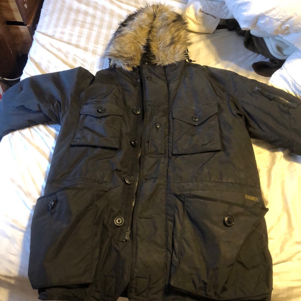 Polo Men Black Fur Windbreaker Anorak Winter Parka